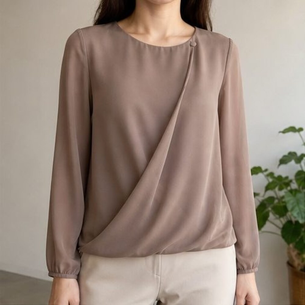 Taupe Ruffle Blouse - Picture 2 of 6